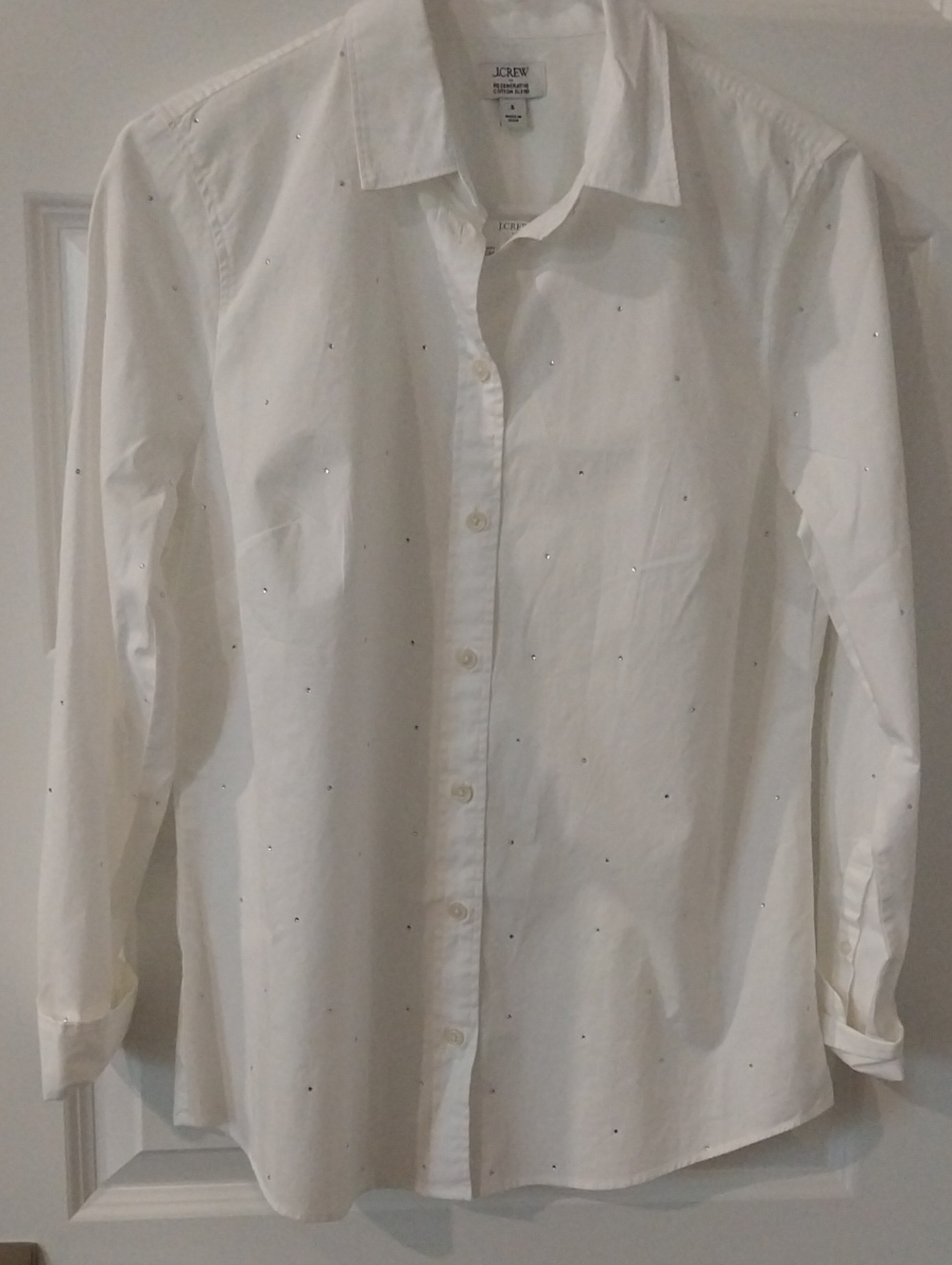 J. Crew Rhinestone White Cotton Long-Sleeve Button-Down Shirt NWT